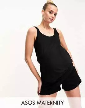 Черные хлопковые пижамы Mix & Match ASOS DESIGN Maternity