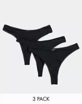 Черные хлопковые стринги с глубоким вырезом спереди ASOS DESIGN (3 шт.)