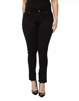 Черные хлопковые узкие джинсы с логотипом на средней талии Dolce & Gabbana, Black