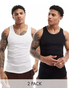 Черные и белые топы в рубчик из двух комплектов Bershka