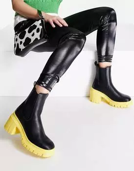 Черные и желтые ботинки челси на среднем каблуке ASOS DESIGN Rio