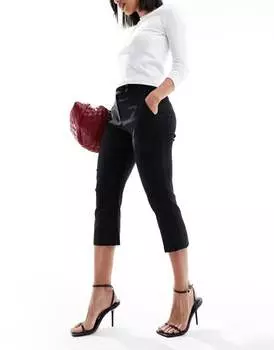 Черные капри Miss Selfridge из бенгалина с удлиненной хлястикой