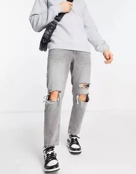 Черные классические джинсы с крупными прорезями на коленях ASOS DESIGN