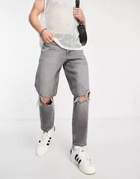 Черные классические джинсы с прорезями на коленях ASOS DESIGN