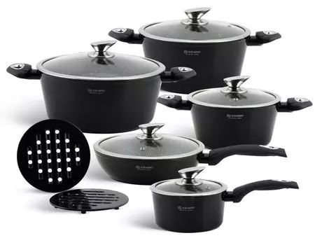 Черные классические кастрюли, набор кастрюль из 12 предметов, кастрюля для запекания, керамическая кастрюля (1,53 л / 2,3 л / 2,75 л / 4,65 л / 6,66 л) EDENBERG