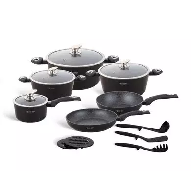 Черные классические кастрюли, набор кастрюль из 15 предметов, кастрюля для запекания, керамическая кастрюля (1,53 л / 2,3 л / 2,75 л / 4,65 л / 6,66 л) EDENBERG