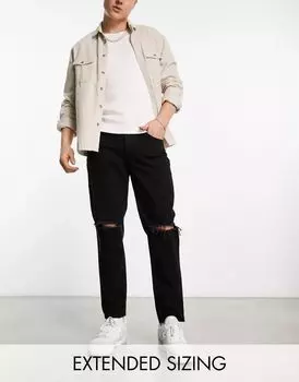 Черные классические узкие джинсы с прорезями на коленях ASOS