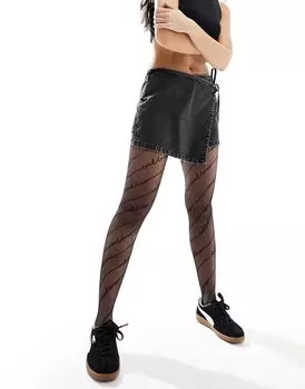 Черные колготки с принтом ASOS 30 DEN C'est la Vie