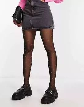 Черные колготки с принтом вишни Pretty Polly