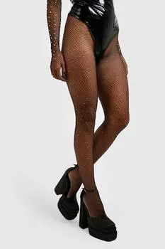 Черные колготки в сетку с стразами для хэллоуина Boohoo, черный