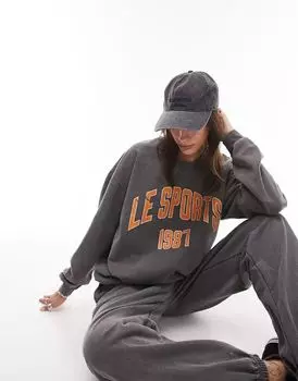 Черные комбинированные джоггеры с принтом Topshop Le Sports