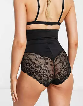 Черные корректирующие трусы с завышенной талией и кружевной отделкой Lindex Kim