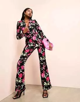 Черные костюмные брюки с цветочным принтом ASOS LUXE