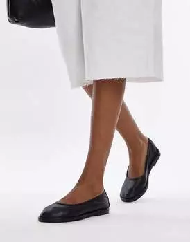 Черные кожаные балетки без подкладки Topshop Brianna