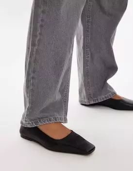 Черные кожаные балетки премиум-класса с квадратным носком Topshop Blakely