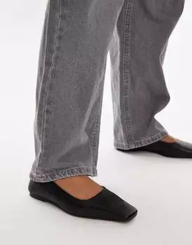 Черные кожаные балетки премиум-класса Topshop Blakely с квадратным носком