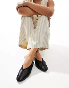 Черные кожаные балетки с острым носком и деталью по переднему шву & Other Stories