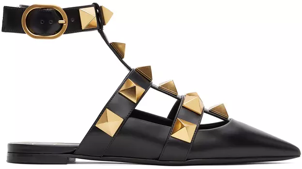 Черные кожаные балетки с римскими заклепками Valentino Garavani