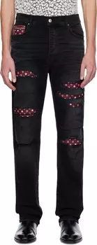 Черные кожаные банданы, отремонтированные узкие джинсы AMIRI