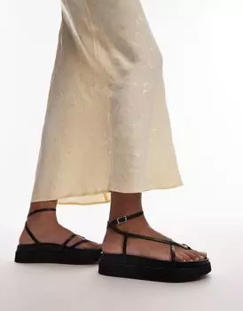 Черные кожаные босоножки премиум-класса с ремешками Topshop Julia