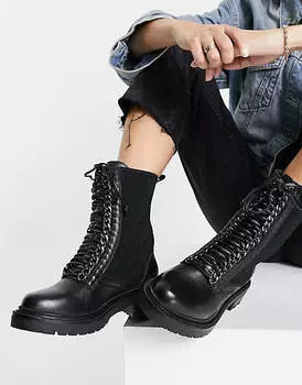 Черные кожаные ботильоны челси на плоской подошве Simply Be Wide Fit с ребристой подошвой