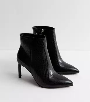 Черные кожаные ботильоны на остром каблуке New Look, черный