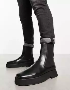Черные кожаные ботинки челси на массивной подошве ASOS