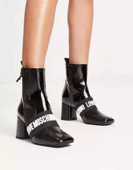 Черные кожаные ботинки на каблуке с логотипом Love Moschino