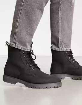 Черные кожаные ботинки на шнуровке ASOS DESIGN на массивной подошве