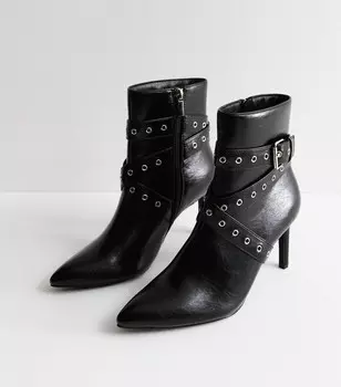 Черные кожаные ботинки на шпильке с пряжкой и запахом New Look, черный