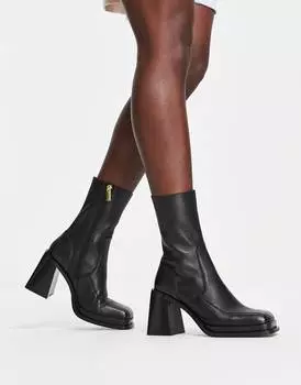 Черные кожаные ботинки на среднем каблуке ASOS DESIGN Restore