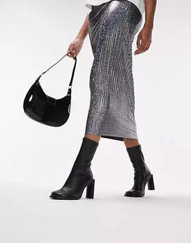 Черные кожаные ботинки премиум-класса на каблуке с круглым носком Topshop Bowie