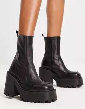 Черные кожаные ботинки премиум-класса на массивном каблуке ASOS DESIGN Rider