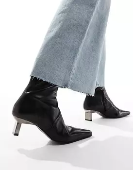Черные кожаные ботинки премиум-класса с металлическим каблуком ASOS DESIGN Rise