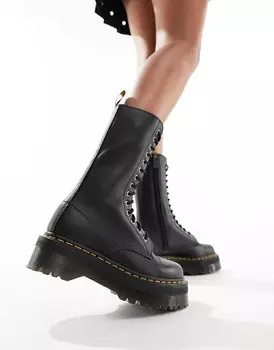 Черные кожаные ботинки унисекс с 14 люверсами Dr Martens Quad