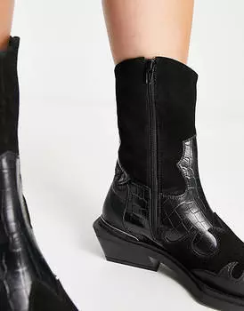 Черные кожаные ботинки в стиле вестерн ASOS DESIGN Avika