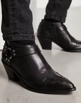 Черные кожаные ботинки в стиле вестерн на каблуке ASOS DESIGN