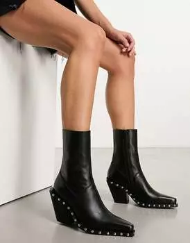 Черные кожаные ботинки в стиле вестерн с заклепками ASOS Russo