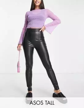 Черные кожаные брюки ASOS DESIGN Tall
