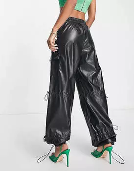 Черные кожаные брюки карго Missyempire