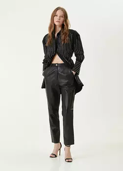 Черные кожаные брюки-морковки Beymen