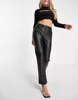 Черные кожаные брюки прямого кроя ASOS DESIGN 90's