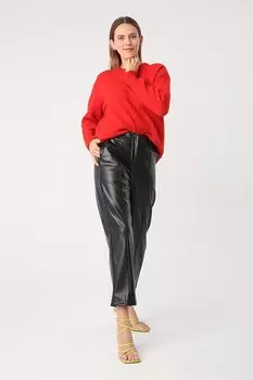 Черные кожаные брюки с травяной прострочкой внутри ALL DAY