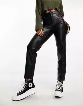 Черные кожаные брюки-сигареты Vero Moda