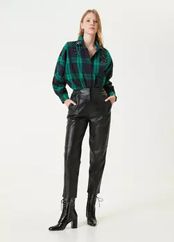 Черные кожаные брюки в рубчик Beymen