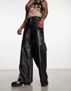 Черные кожаные джинсы с широкими штанинами ASOS DESIGN