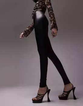Черные кожаные леггинсы Topshop Tall