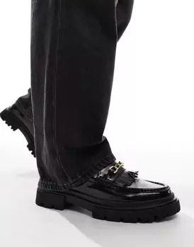 Черные кожаные лоферы ASOS DESIGN на массивной подошве и трензелем - ЧЕРНЫЙ