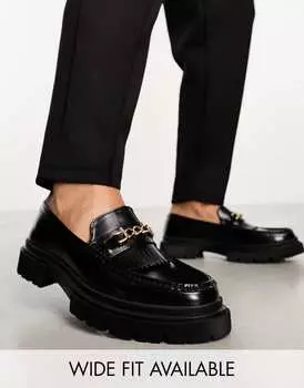 Черные кожаные лоферы ASOS DESIGN на массивной подошве и трензелем