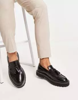 Черные кожаные лоферы ASOS DESIGN с массивной подошвой и контрастной строчкой